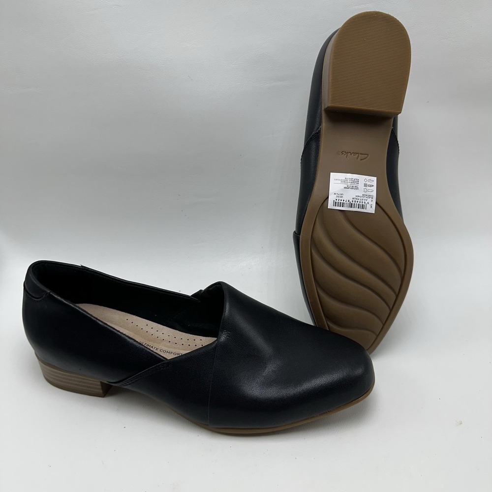 Clarks Women's Juliet Palm Leather Slip On Casual Loafers Black Size 7.5 WIDE